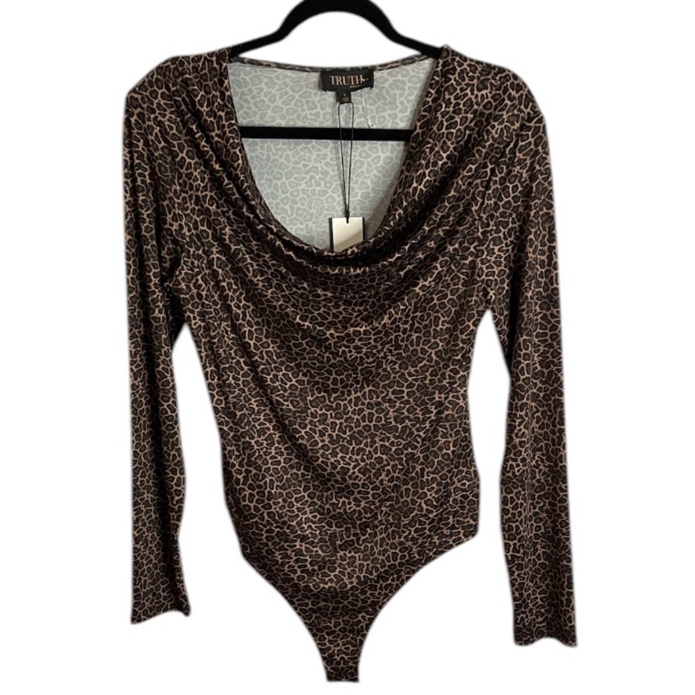 Truth by Republic Long Sleeve Leopard Print Bodysuit Size L NWT